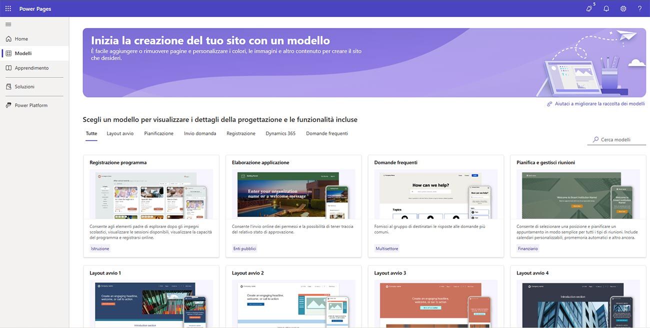 applicativo microsoft power pages visualizzazione dei modelli predefiniti - Innovio