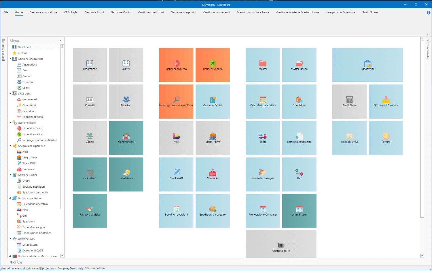 Dashboard software spedizionieri iMove Next - Innovio