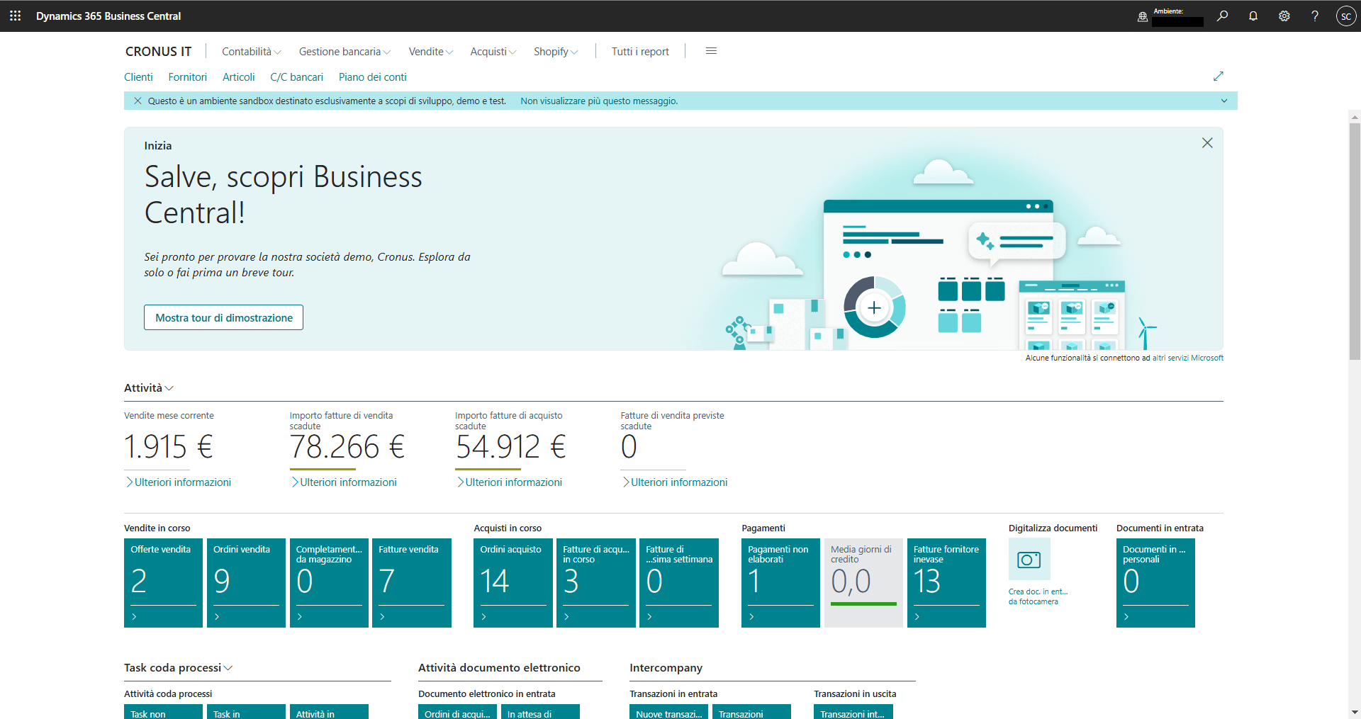 microsoft dynamics 365 business central schermata home - Innovio