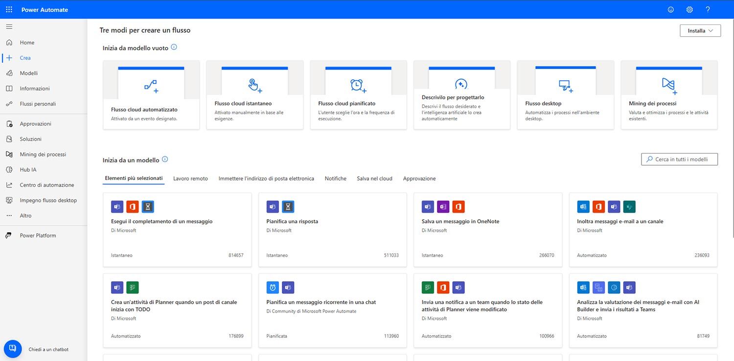 applicativo microsoft power automate schermata di creazione flusso - Innovio